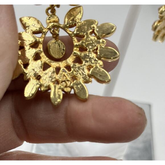 Amrita Singh Red Cabochon and Rhinestone Sunburst Chandelier Earrings - Picture 5 of 15